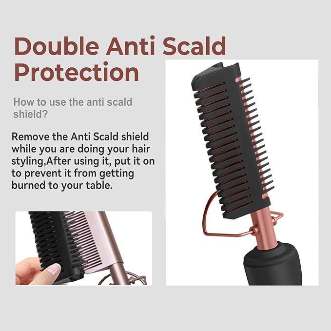 Hot Comb,Travel Curling Iron Double Voltage 110-240V with European Plug Adapter,12 Temp Settings Straightening Comb for Black Hair,Pressing Combs for Straight/Curling
