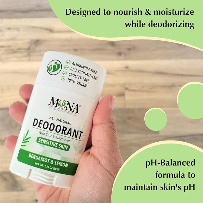 MONA BRANDS All Natural Deodorant For Women & Men | For Sensitive Skin | No Aluminum or Baking Soda | (BERGAMOT LEMON 1.76 Oz)
