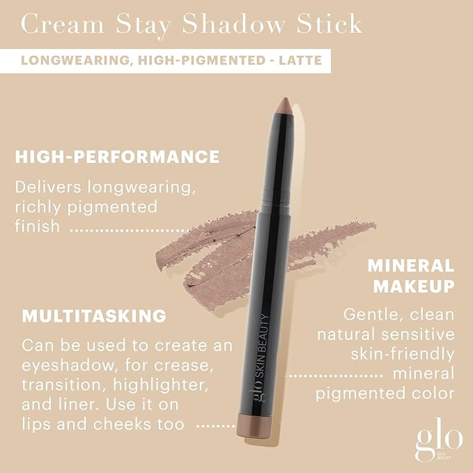 Glo Skin Beauty Cream Stay Shadow Stick (Latte) - Multi-Purpose Eyeshadow Mineral Makeup Can Also Be Used as Liner on Lips or Cheeks, 12-Hours of Wear