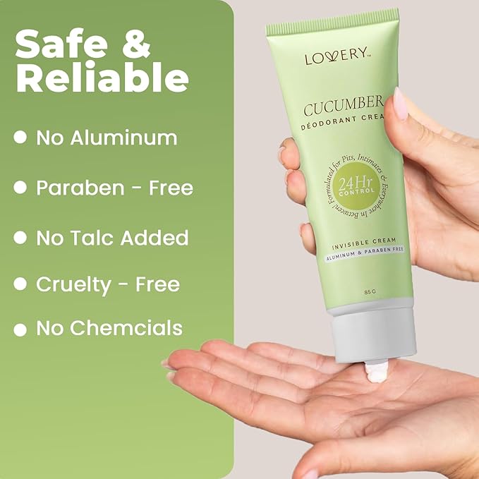 Deodorant Women - Whole Body Aluminum Free Deodorant for Women Cucumber Scented Invisible Cream Tube, Baking Soda Free Skin Loving 3oz - 3 Pack