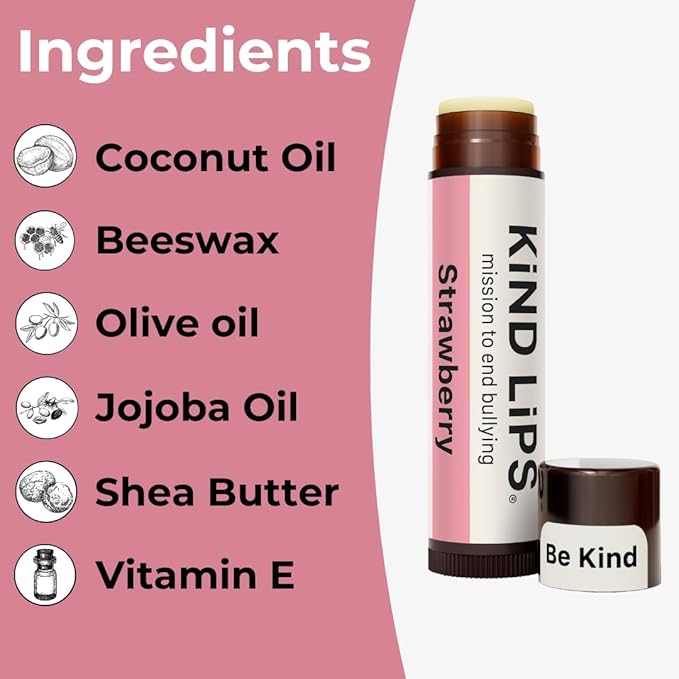 Kind Lips Organic Strawberry Lip Balm - Natural Moisturizing Lip Treatment, Gluten Free – Moisturizing Chap stick Alternative – Hydrating Lip Care for Soft, Healthy Lips, Single Pack