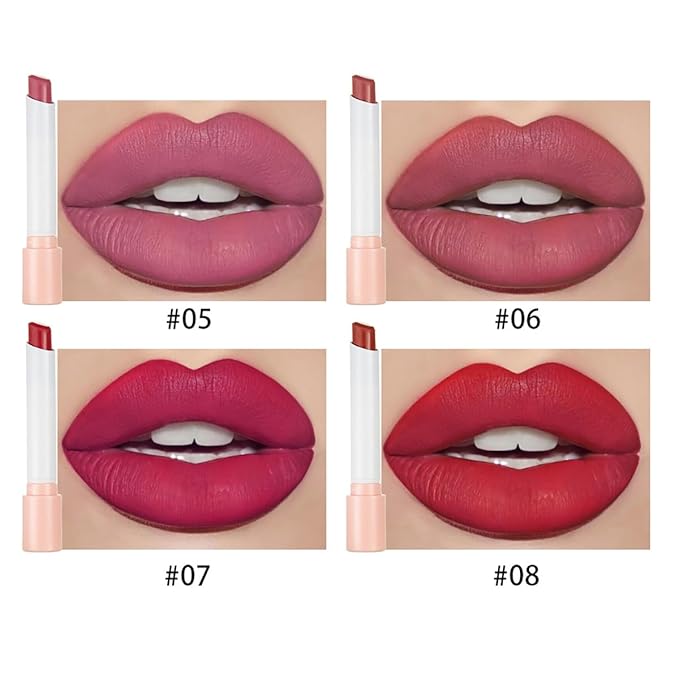 4 Colors Mini Matte Lipstick Little Tube Lip Stain, Velvet Smooth Lip Stick, Long Lasting & Waterproof 24 Hours Non-Sticky Labiales Lipstick (Set B)