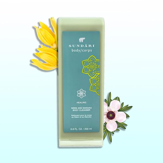 SUNDARI Neem & Manuka Body Cleanser, 6.7 Fl Oz, Luxurious Herbal Formula with Soothing Extracts to Smooth Skin, Control Oil & Unclog Pores, Heals skin