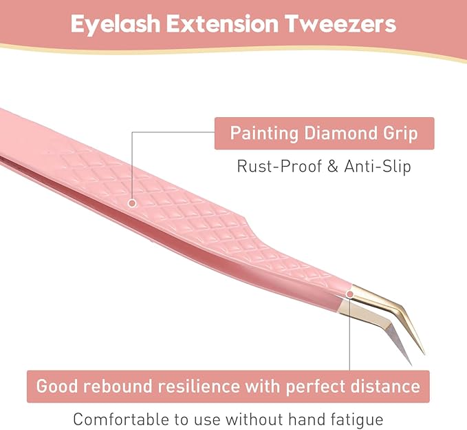 Ms.Queen Eyelash Tweezers Set,Professional 2Pcs Fiber Tip 45 90 Degree Mega Volume Lash Extension Tweezers
