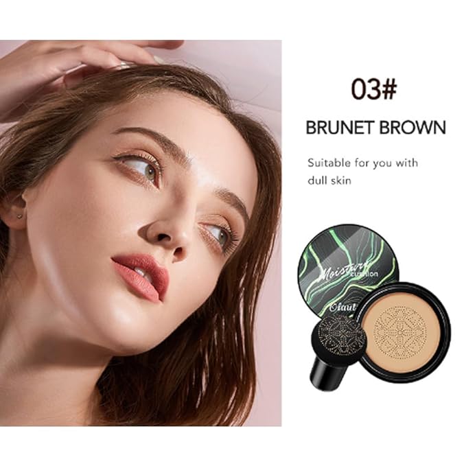 Mushroom Head Air Cushion CC Cream Foundation, Moisturizing Concealer BB Cream Nude Long Lasting Matte CC Cream Makeup Liquid Foundation (2pcs Brunet Brown)