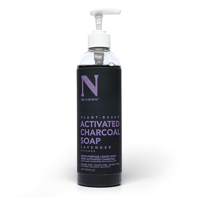 Dr. Natural Activated Charcoal Liquid Soap - Anti Acne and Blemishes - Deep Cleansing Body Wash - Gentle Body Soap for Clear Skin - Lavender - 16 oz