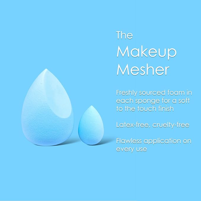 The Makeup Mesher- 2 Piece Makeup Blender Cruelty & Latex-Free, Streak-Free Highly Dense Large and Mini Travel Beauty Sponge from GK (1, Sky Blue)