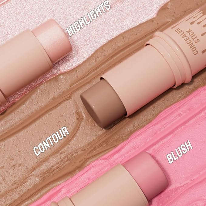 3Pcs Contour Stick Set-Creamy Contour Stick with Blush & Highlighter & Bronzer Not Greasy, Long-Lasting, Waterproof, Contouring Pen Easy to Contour the Face (A)