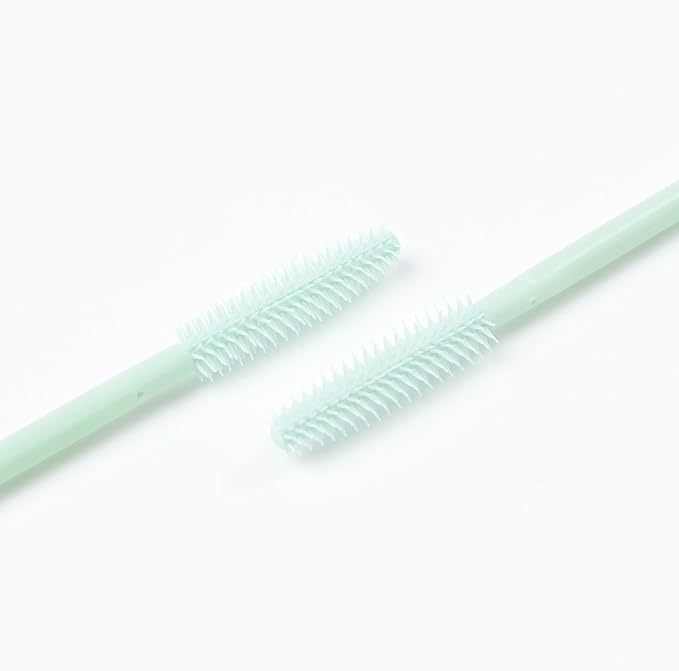 BIHRTC Pack of 100 One-Off Disposable Silicone Eyelash Mascara Brushes Wands Applicator Eyebrow Brush Makeup Tool Kit Set (Tower Shape - Light Green)