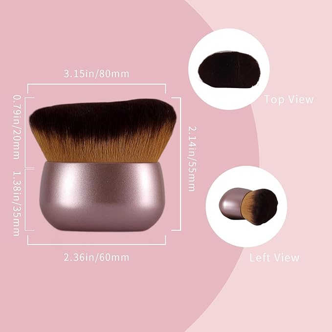 Extra-Large 75mm Body Makeup Brush Vegan Synthetic Bristles for Streak-Free Self Tanner, Bronzer & Foundation, Wet/Dry Use, Oval Face & Back Application–Pink Rose Gold