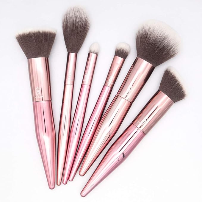 MODA Limited Edition 6PC Rose Makeup Brush Kit, Includes - Powder, Angle Blender, Complexion, Diffuser, Shadow, and Smoky Eye Brushes