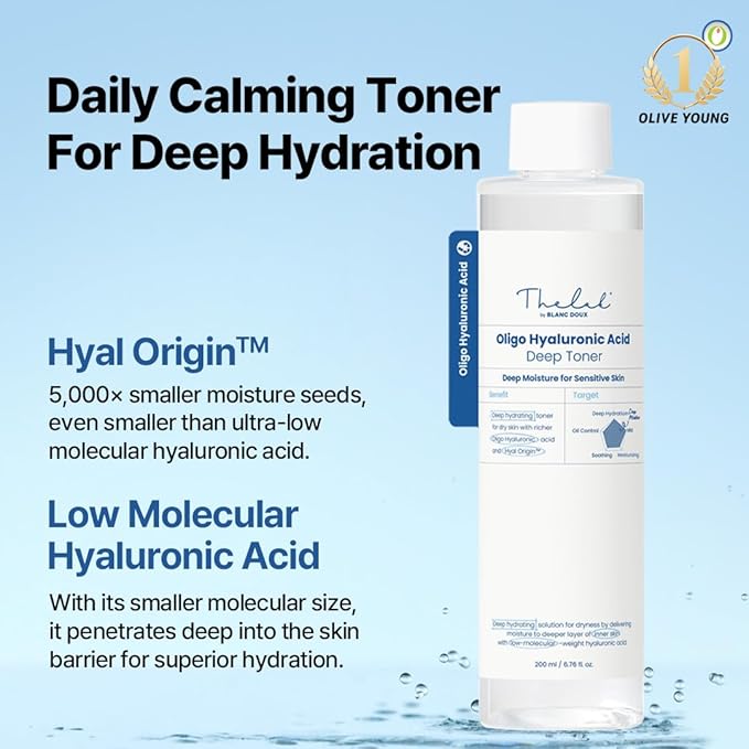 Oligo Hyaluronic Acid Hydrating Toner, 200ml (6.76 fl. oz.) – Deep Moisture, Skin-Smoothing & Oil-Water Balance for Dry and Sensitive Skin