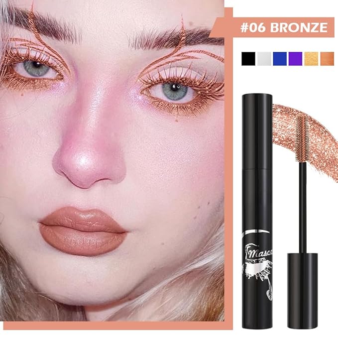 Rose Gold glitter Mascara – Lengthening & Volumizing Formula – Smudge-Proof, Waterproof & Long Lasting Colored Mascara for Creative Makeup Styles