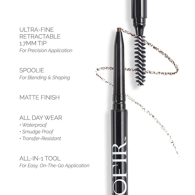 OFIR Brow Trace Precision Browliner | Waterproof, Ultra-Fine Tip Auburn Eyebrow Pencil | Smudge-Proof, Cruelty Free, Matte Finish | Long-Wear Brow Tool with Spoolie | Latte - Auburn, 0.003 OZ