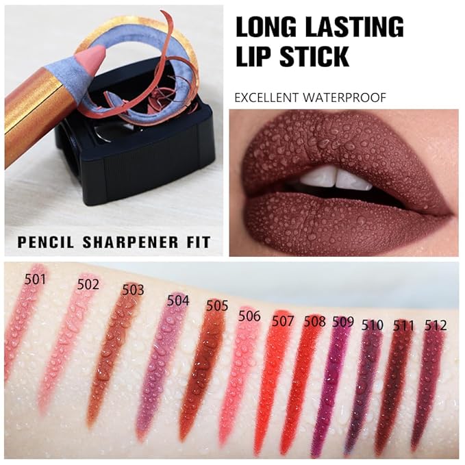 Rust Red Matte Lipstick Pencil for Women Lip Liner and Lip Stain, Long Lasting Waterproof labiales mate 24 horas, originales pintalabios permanente 24 horas with Sharpener Easy to Apply Shade 511