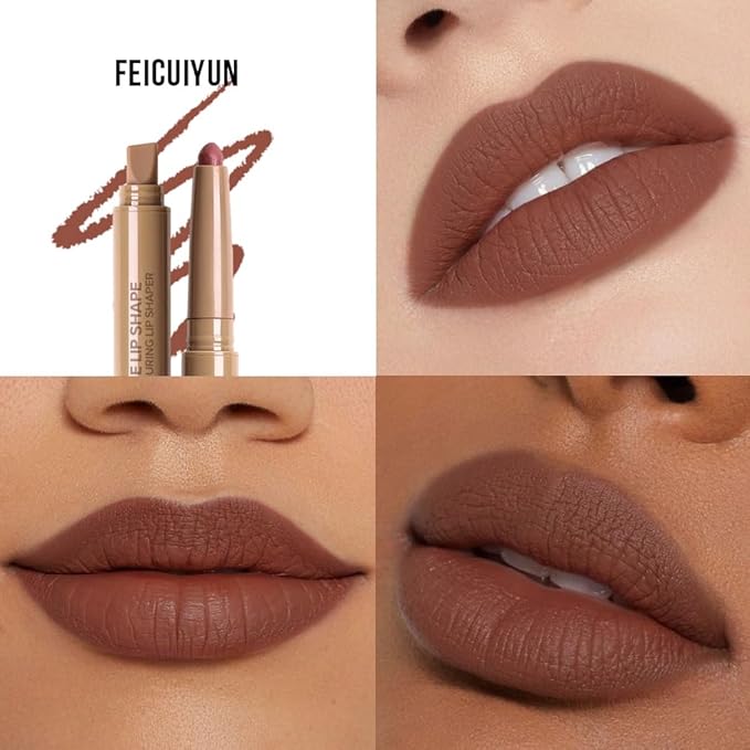 Plump Matte Crayon Lip Liner Pencil, Mocha Lip Liners Lipstick, Long-Lasting Waterproof Creamy Formula, With Silicone Smudger for Define Contours & Sculpting Lip, 0.75g/0.026oz