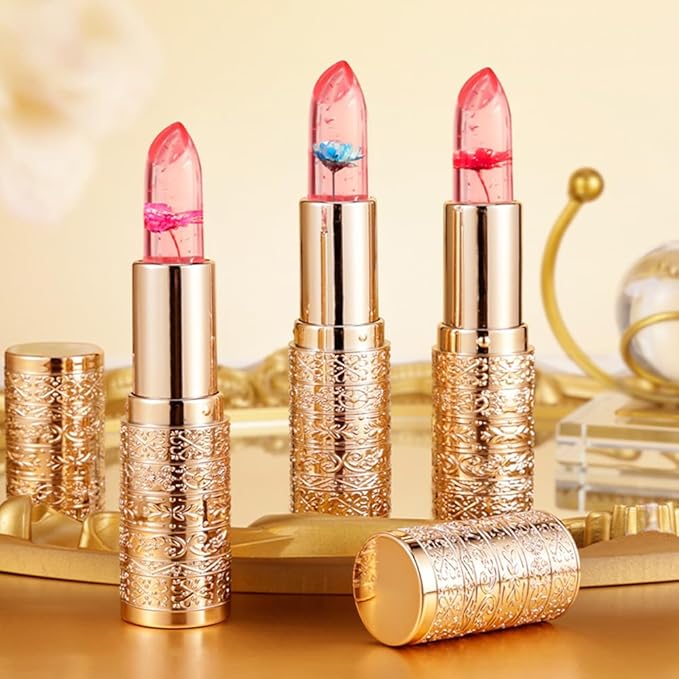 3 Pcs Flower Jelly Lipstick Set Temperature Change Moisturizer Long Lasting Nutritious Balm Magic Color Change Lip Gloss