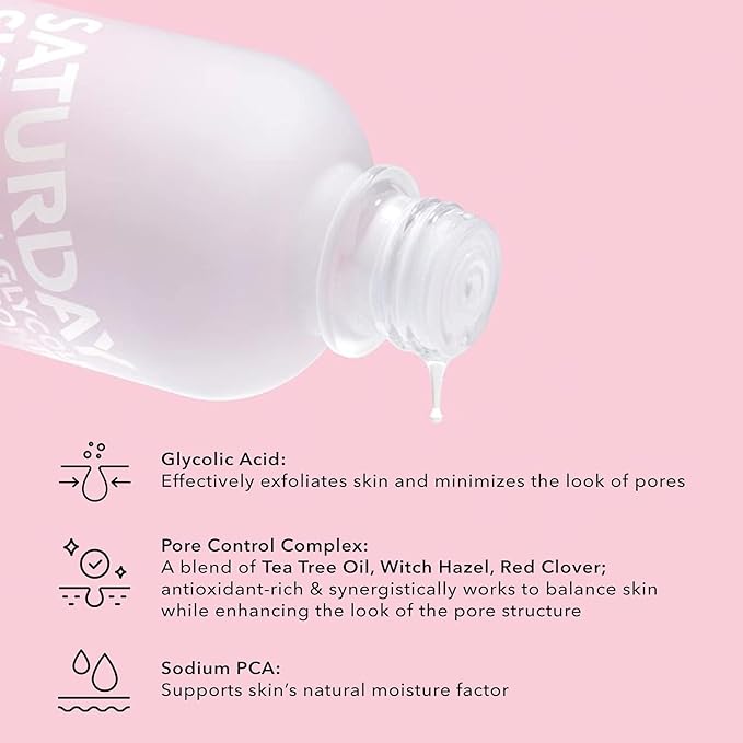 Saturday Skin Pore Clarifying Travel Sized Toner 10% Glycolic Acid&AHA Deep Cleansing Astringent Facial Toner