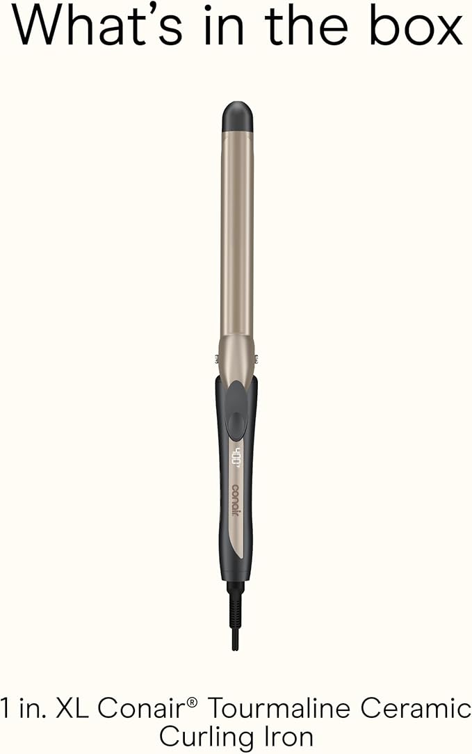 INFINITI PRO CONAIR Tourmaline Ceramic Long Barrel 1-Inch XL Curling Iron, 1-Inch Extra Long Barrel Produces Classic Curls, Hair Curler for Use on Short, Medium, and Long Hair, Champagne/Charcoal Grey