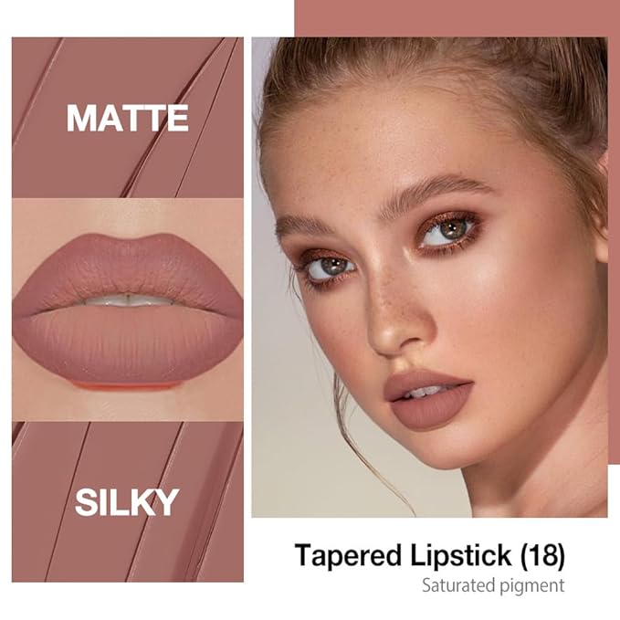 evpct Nude Brown Gradient Matte Lipstick Lip Liner Crayon Combo Pencil Set for Older Women Long Lasting Waterproof, Matte Brown Nude Cream Lip Liner and Lipstick Combo Makeup, Flawless Ombre Effect