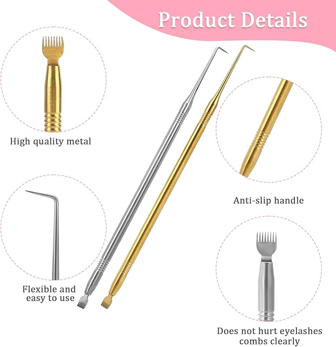 2 in 1 Lash Lift Tool Kit,2 Pieces Stainless Steel Lash Lift and Tint Kit Professional Lash Lift Supplies Metal Lash Lift Rods Eyelash Separator Tool with Separating Comb (Gold & Silver)