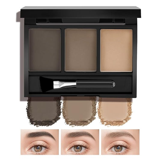 3-Color Eyebrow Powder Palette, Brow Powder Filler Kit With Mirror Brow Brush, Waterproof Neutral Eye Makeup for Women, Smudge-proof