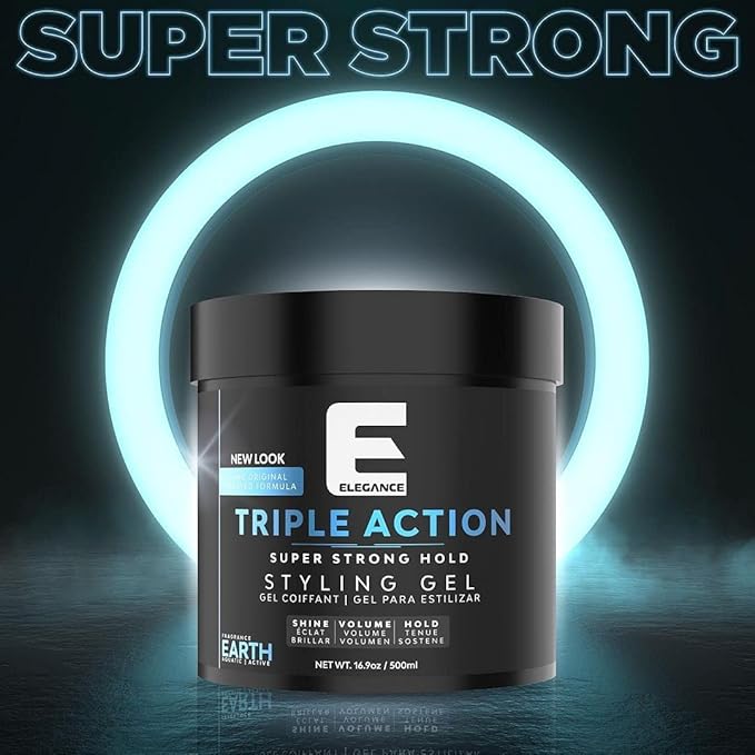 E Elegance Moon Fragrance Triple Action Hair Gel for Men And Women - Super Strong Hold, Extreme Volume, And Long Lasting Shine - Flake Free And Refreshing Fragrance - All Hair Types, 8.45 oz
