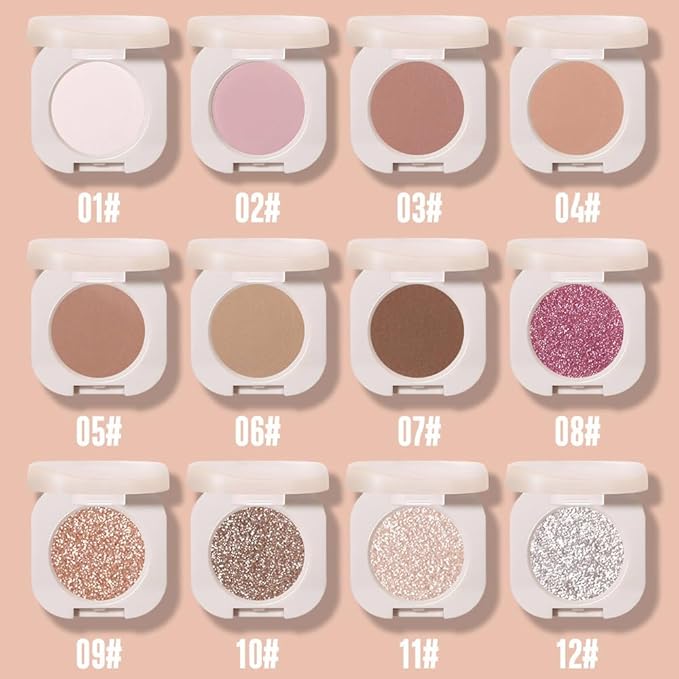 Glitter Shimmer Sparkle Eyeshadow Palette Makeup for Women, Glitter Nude Shimmer Metallic Holographic Multichrome Cream Iridescent Single Monochrome Eye Shadow Makeup, 10