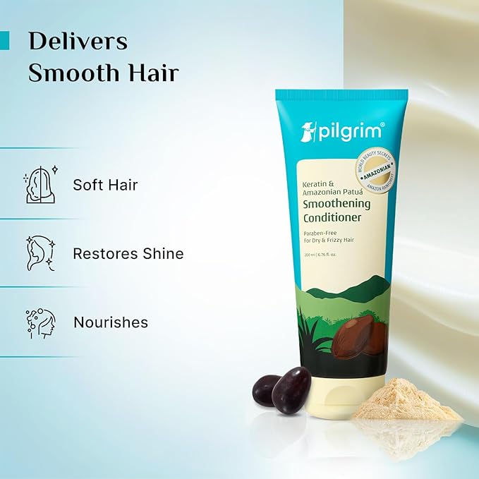 Pilgrim Patuá & Kertain Smoothening Conditioner | for Dry & Frizzy Hair | with Sacha Inchi | Nourishing Hair Conditioner for Soft & Smooth Hair | Silicon Free | 6.76 Fl Oz/200ml