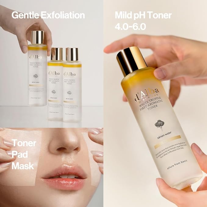 d’Alba Italian White Truffle First Aromatic Toner, Vegan Skincare, Gentle Hydrating Toner with White Truffles, Weakly Acidic, Skin Texture Enhancement, Surfactant Free (5.24 fl oz.)