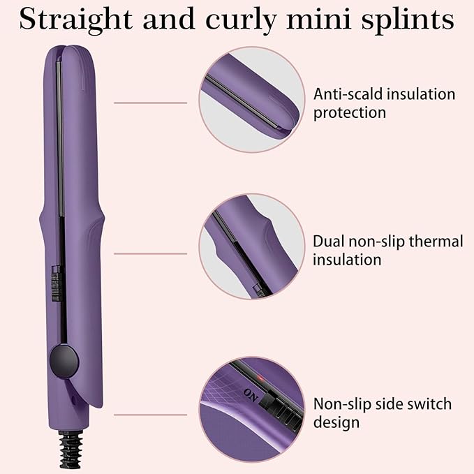 Pipiup Curling Iron, Pipiup Mini Curling Wand & Straightener, Dual Purpose Travel Tool for Styling Short Hair (Pink)