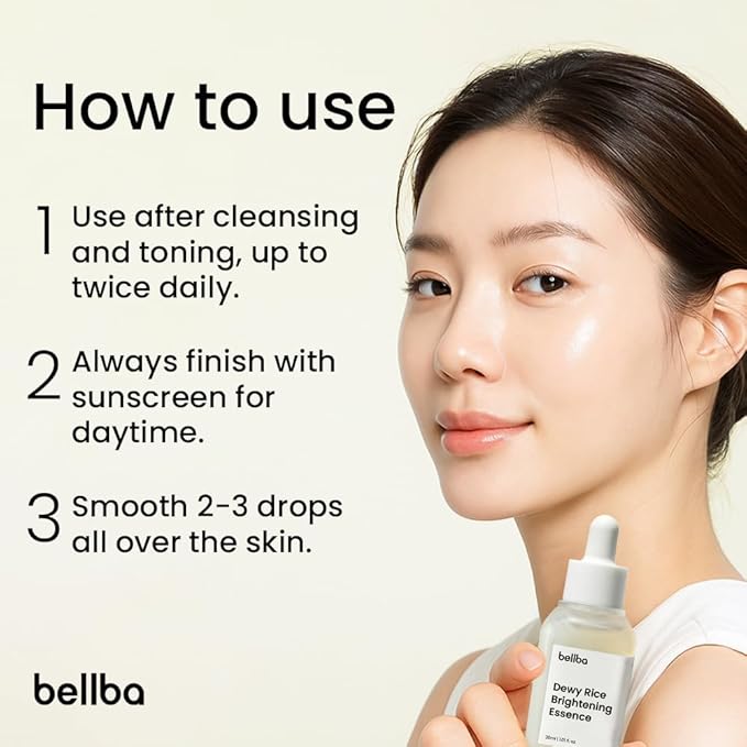 Dewy Rice Essence Korean Serum for Face - K-beauty Skincare Rice Serum - Get Even Tone and Glass Skin - Hydrating, Lightweight, Non-Comedogenic (1 fl.oz)