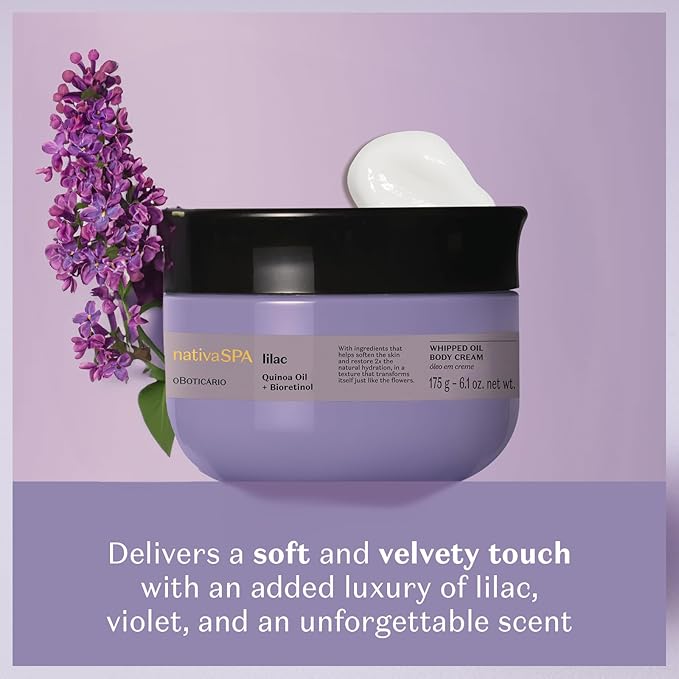 Nativa SPA by O Boticário, Lilac Whipped Oil Body Cream with Quinoa & BioRetinol, Luxurious, Hydrating Cream-to-Oil Formula, Nourishment for Silky Skin, 6.1 Ounce (175g)