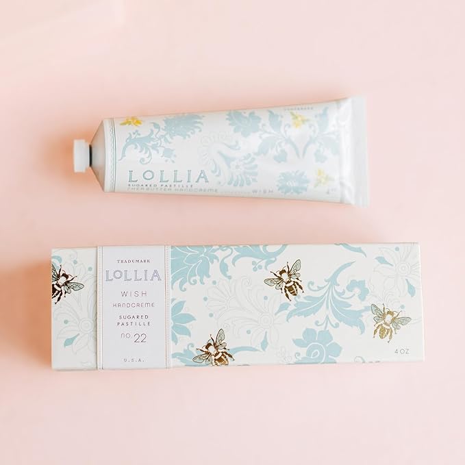 LOLLIA Handcreme, 4 oz Wish Scented Hand Cream for Women, Moisturizing Hand Lotion for Dry Hands, Shea Butter & Cocoa Butter, Quick Absorbing Lotion