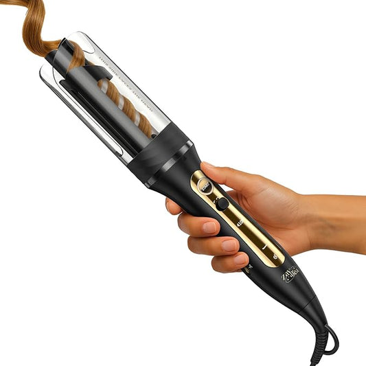 Zavarea Automatic Curling Iron, 1 Inch Hair Curler with 5 Temperatures, 3-Ways Rotation & 3-Styling Modes, Anti-Scald & Tangle-Free Self Rotating Curling Wand (Black)