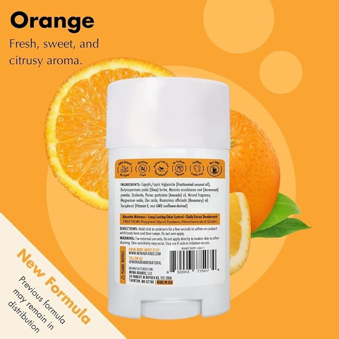 MONA BRANDS All Natural Deodorant For Women & Men | For Sensitive Skin | No Aluminum or Baking Soda | (2-Pack ORANGE 1.76 Oz each)