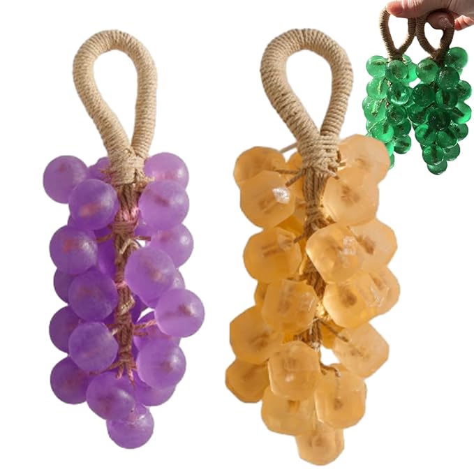 Personalized Original Handmade Crystal Grape Soap, Grape Soap DIY Kit on a Rope, Realistic Grapes Bunch Soaps Fragrance Cleaning for Bath & Gifts (1, Purple+Yellow)