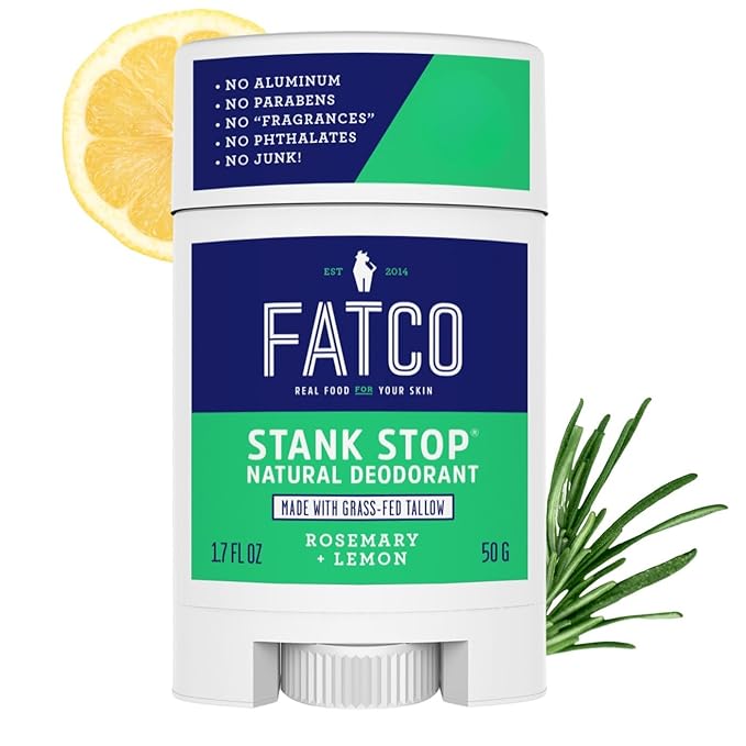 FATCO Stank Stop All Natural Deodorant with Tallow and Organic Coconut Oil – Rosemary + Lemon (1.7 oz)