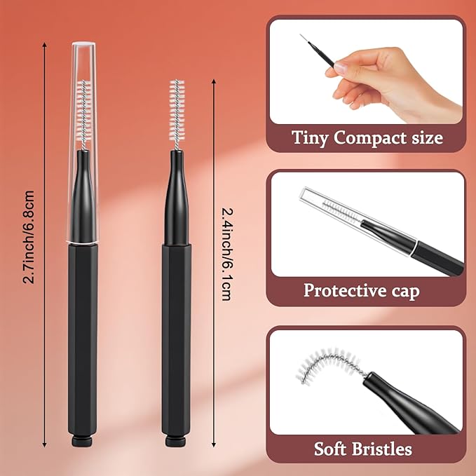 40Pcs Micro Eyebrow Brush with Cap, Brow Lamination Brush Spoolies for Eyelash & Brow, Lash Filler & Lift Tool, Tint Brushes for Brows and Lashes, Eyelash Extensions Comb