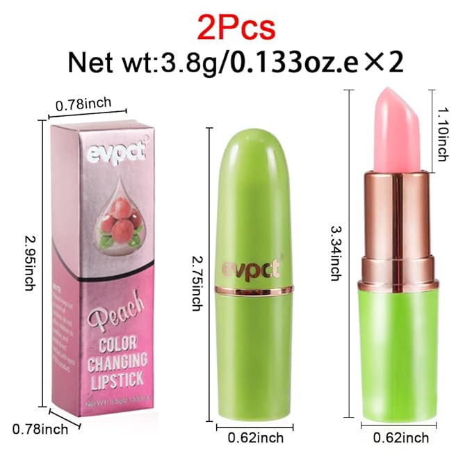 BINGBRUSH Aloe vera Color Changing Lipstick,Moisturizer Long Lasting Lip Care Magic Lip Gloss,Makeup Lipstick Set (2 Pcs Peach, 2 Count (Pack of 1))