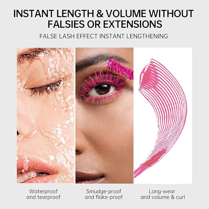 BINGBRUSH Colored Mascara for Eyelashes, Voluminous Colorful Mascara, Pink Purple Blue Green Red-Lengthening, Defining, Curling, Multiplying Formula (#05-Pink, 1 Count (Pack of 1))