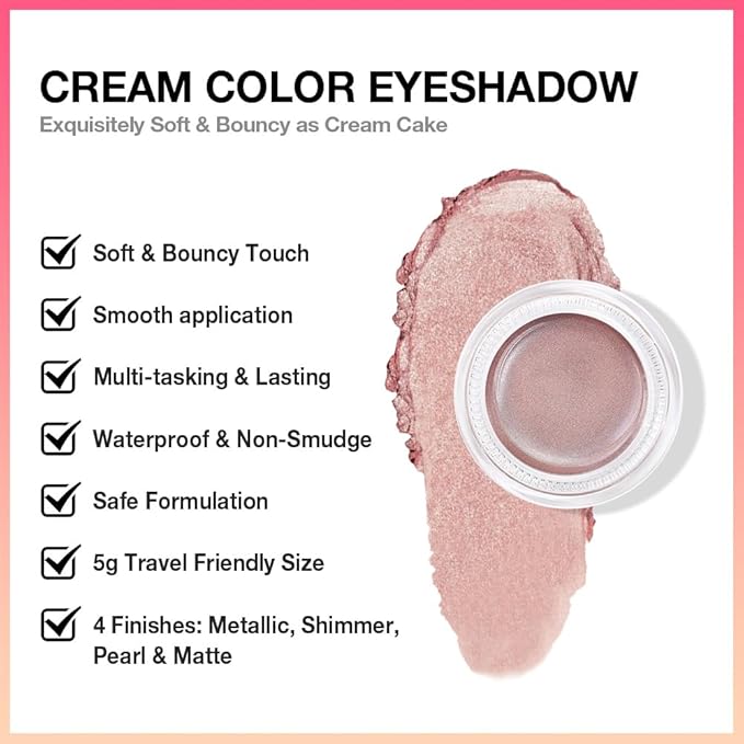 Cream Glitter Antique Rose Shimmer Metallic Eyeshadow Palette Makeup, Natural Single Mini Instant Holographic Eyeshadow For Women, Sombras Crema Para Ojos,Talc,Paraben&Cruelty Free,R02
