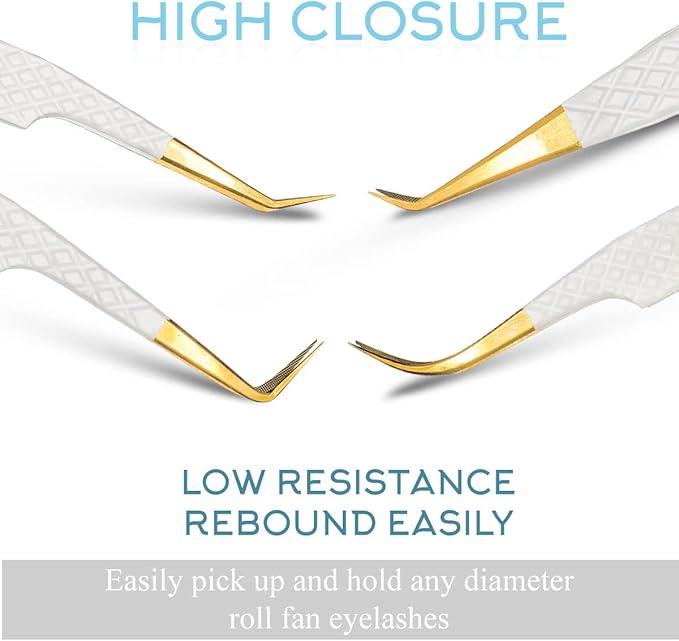 SIVOTE Fiber Tip Lash Tweezers for Eyelash Extensions with Diamond Grip, White, Set of 4 - Precise Tips Japanese Steel for Classic, Volume & Mega Volume Lashes, Anti-Rust - Ideal for Lash Artists