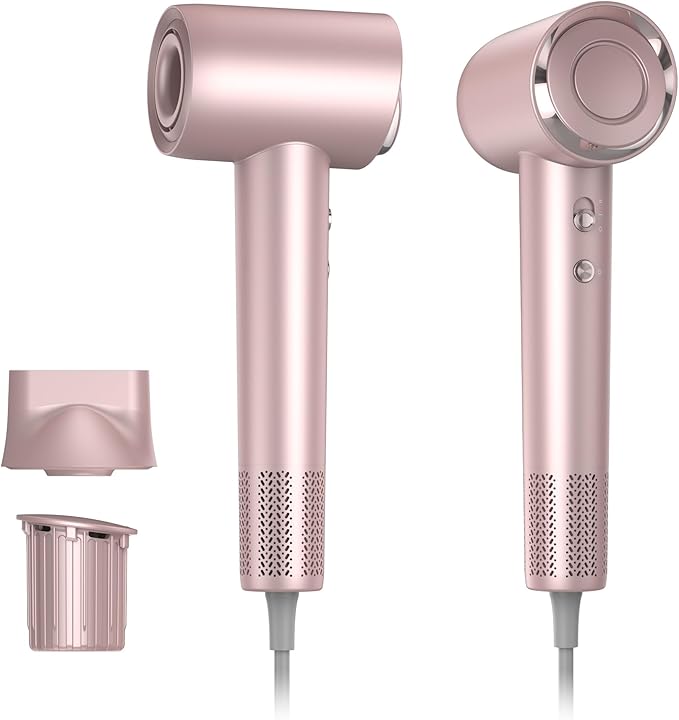 Hair Dryer, 130000RPM High-Speed Brushless Motor Blow Dryer for Fast Drying, 400 Million Negative Ions Hair Dryers for Women, Hair Blow Dryer with Nozzle & Fragrance Essence Capsule (Champagne Pink)