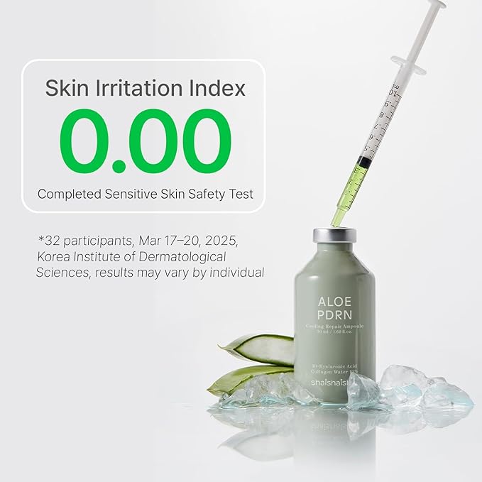 shaishaishai ALOE PDRN Cooling Repair Ampoule, 10% Vegan Collagen, 10 Types Hyaluronic Acid, Cooling Hydration & Soothing, Glow Serum, Korean Skincare, 1.69 Fl Oz