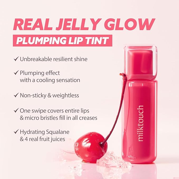 MILKTOUCH Jelly Fit Lip Tint (10 Fallen Coco) with Cooling Plumping Effect and Water-Based Non-Sticky Texture | Long Lasting Korean Beauty Lipstain Tinted Gloss Oil Brown K Makeup