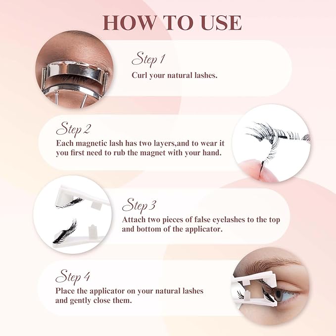 GEMERRY Magnetic Eyelashes with Applicator Magnetic Lashes Natural Look Reusable Soft Strip Lashes No Glue No Eyeliner Needed Lash Applicator Tool Kit Easy to Wear and Remove