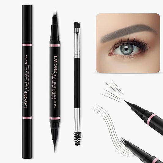 Eyebrow Pencil,2-in-1 Waterproof Eyebrow Pen with 4 Tip Brow Pen and Ultra-Precise Brow Pencil,with Dual-ended Eyebrow Brush,Eyebrow Makeup for Natural Looking Eyebrows - Grey