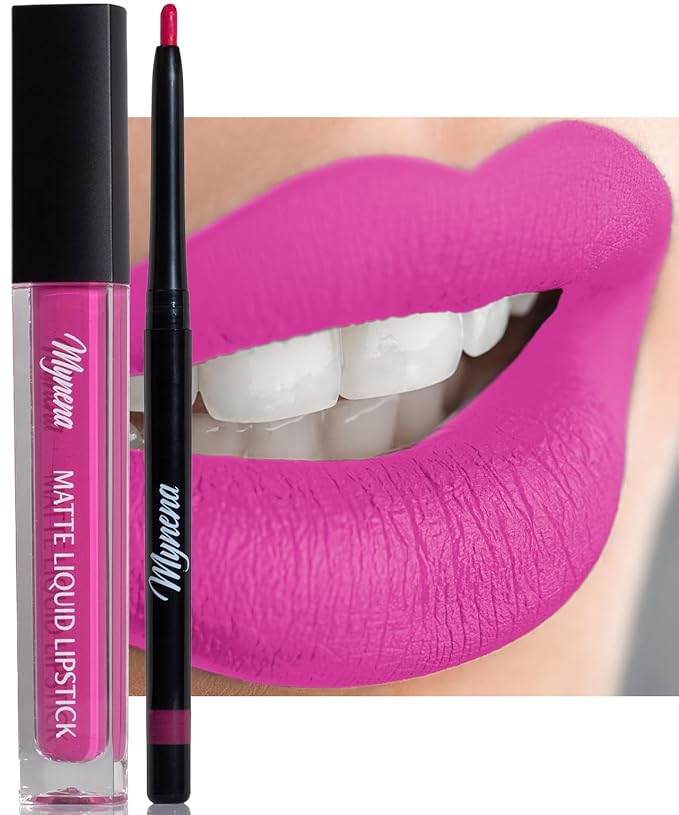 Long Lasting Lipstick with Lip Liner Combo | Waterproof & Transfer-Proof | Comfortable Hydrating with Shea Butter | Bold Pigment Matte Color Lip Stain | Talc-Free & Vegan Product that Performs | Pink