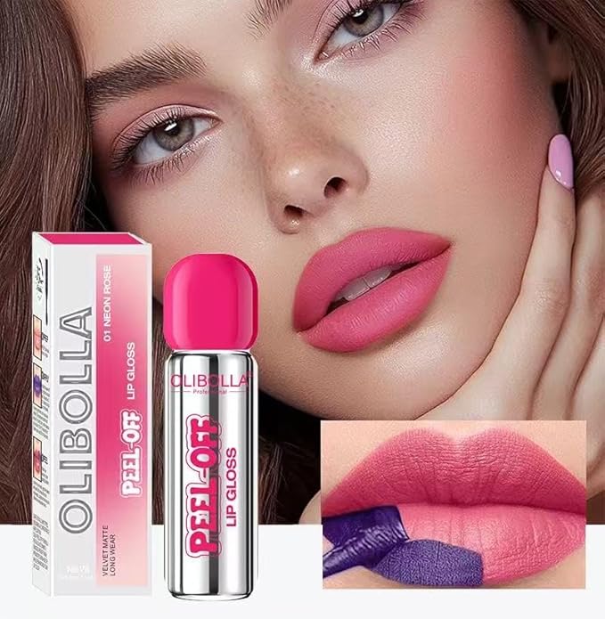 Peel-Off Lip Liner Stain Set | 2 Color Long-Lasting Waterproof Lip Tint, Transfer-Proof Matte Highly Pigmented Color Lip Gloss Longwear Pigmented (NEON ROSE/DMNE, Set1)
